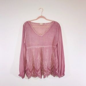 Altar’d State Pink Long Sleeve Blouse